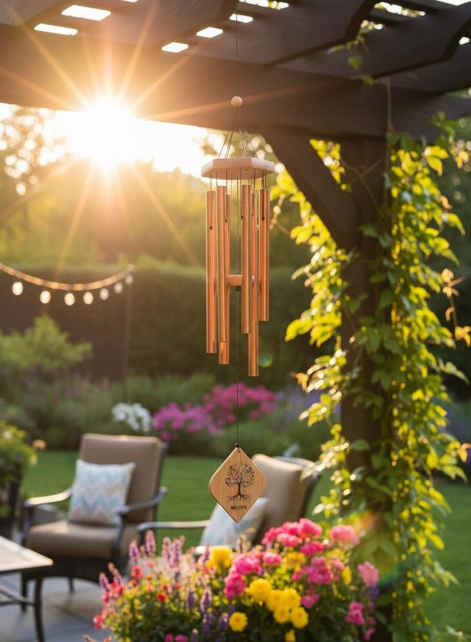 MELOPA 33" Large Wind Chimes for Home & Balcony | 6 Pipe Metal Wind Chime for Positive Energy, Vastu & Meditation | Balcony Decoration Item for Flat | Rose Gold & Black Finish - Image 3